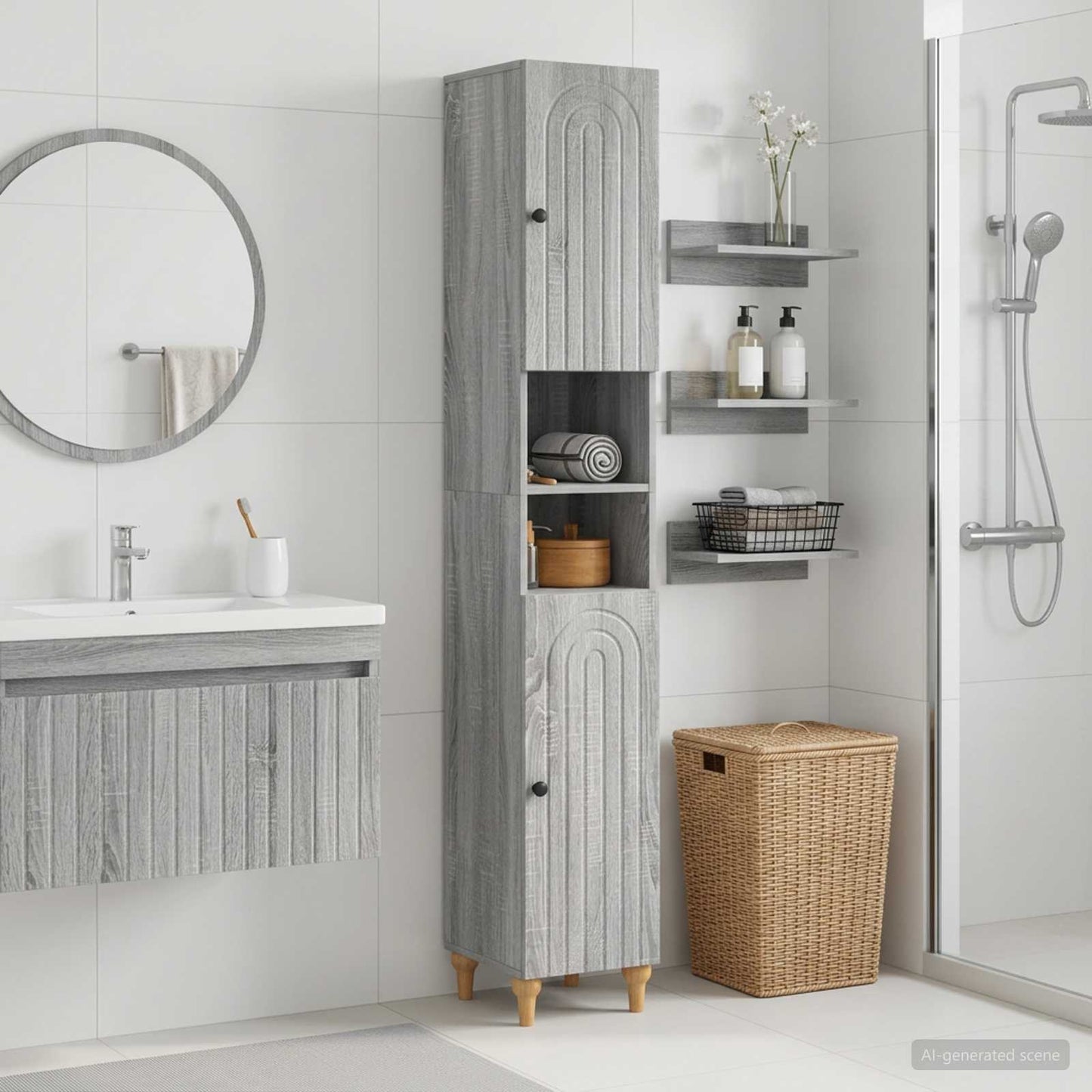 vidaXL Bathroom Cabinet with Open Shelf ALKMAAR Grey Sonoma