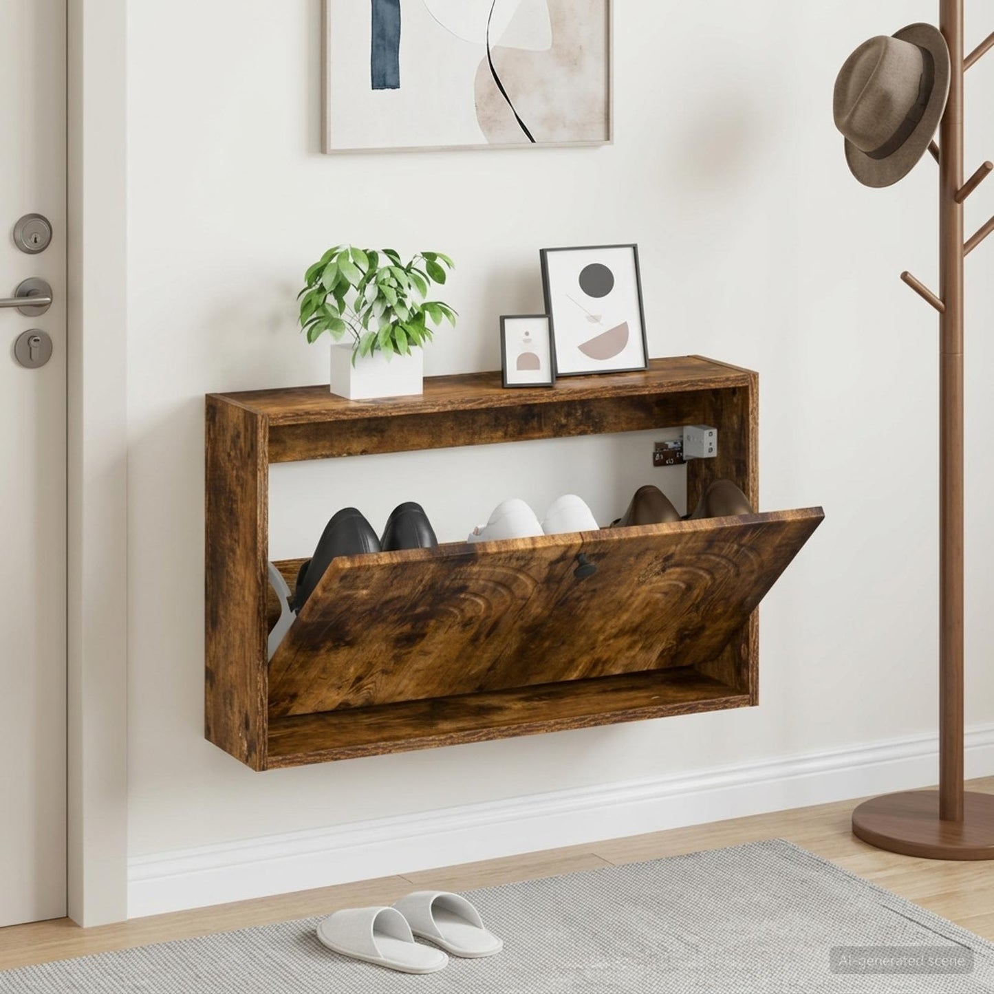 vidaXL Wall-Mounted Shoe Cabinet ALKMAAR 71 x 17 x 43 cm Smoked Oak