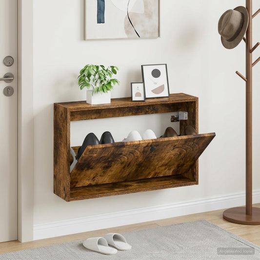 vidaXL Wall-Mounted Shoe Cabinet ALKMAAR 71 x 17 x 43 cm Smoked Oak