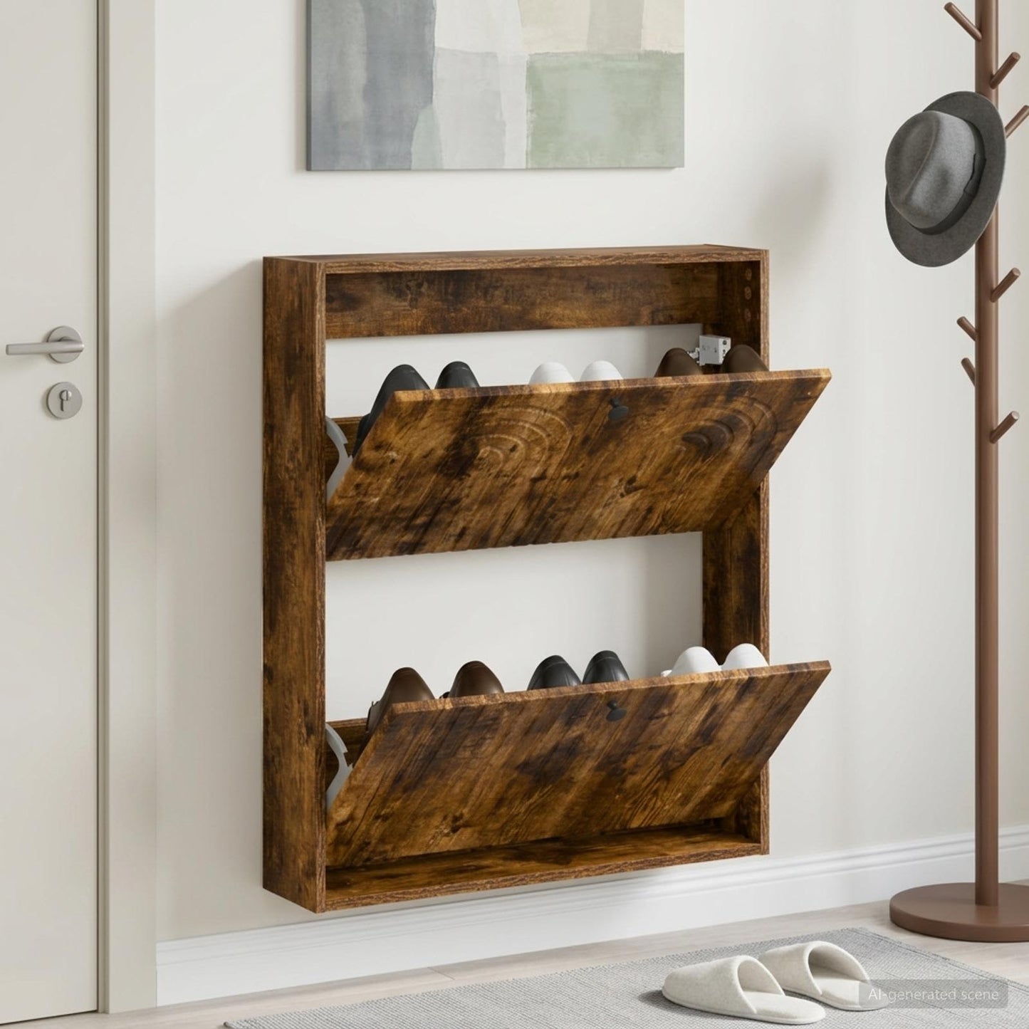 vidaXL Wall-Mounted Shoe Cabinet ALKMAAR 71 x 17 x 86 cm Smoked Oak