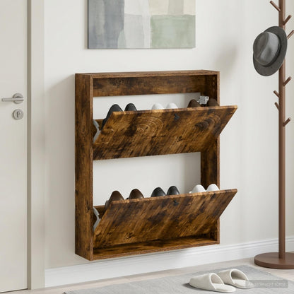vidaXL Wall-Mounted Shoe Cabinet ALKMAAR 71 x 17 x 86 cm Smoked Oak