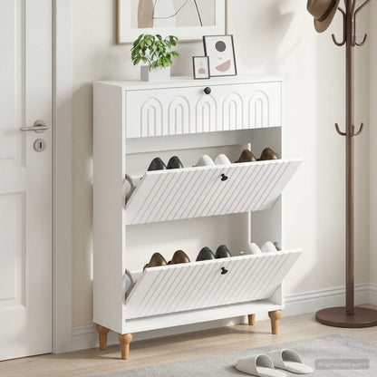 vidaXL Shoe Cabinet ALKMAAR 78 x 24 x 103 cm Engineered Wood White