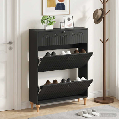 vidaXL Shoe Cabinet ALKMAAR 78 x 24 x 103 cm Engineered Wood Black