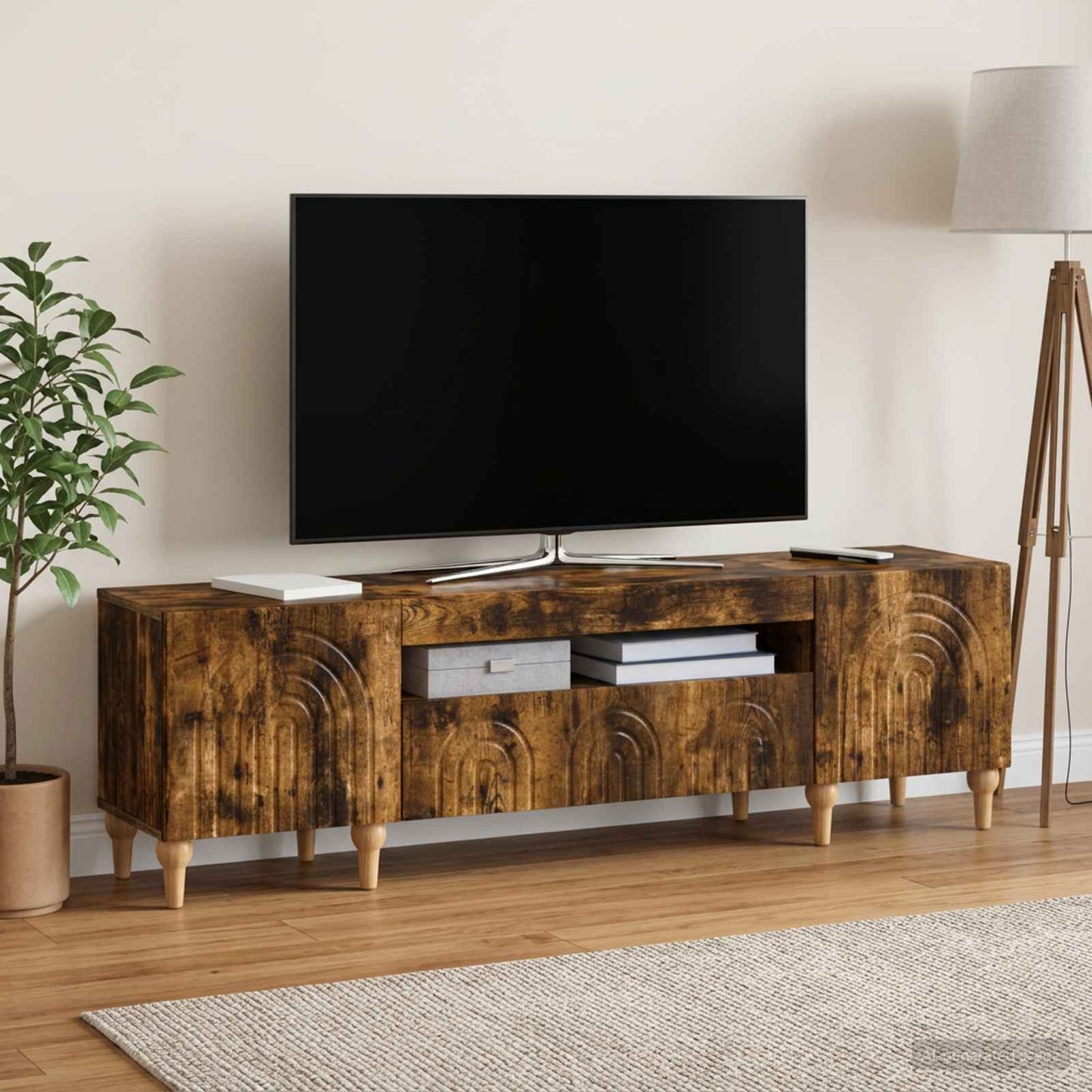 vidaXL LED TV Cabinet Smoked Oak Engineered Wood