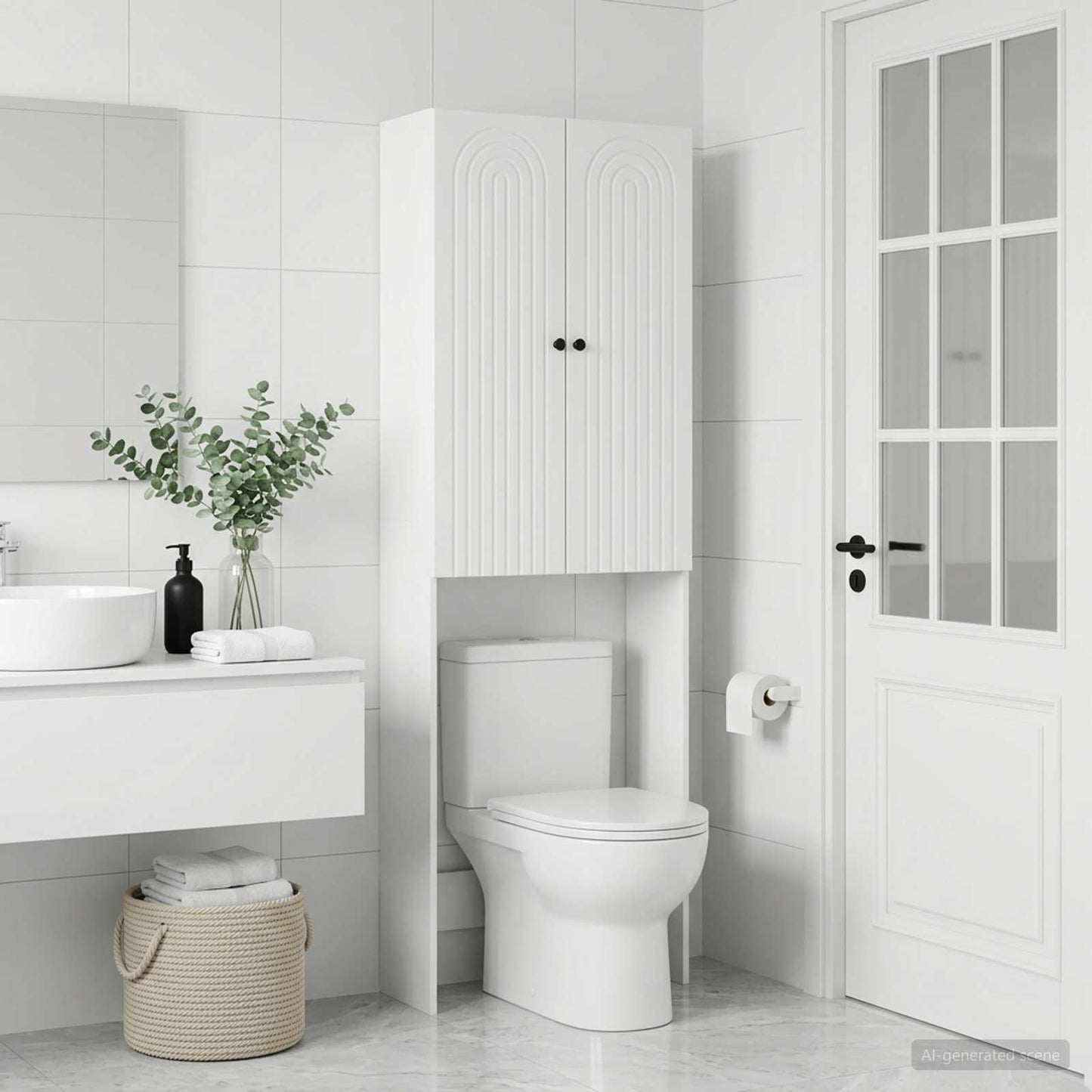 vidaXL Toilet Cabinet ALKMAAR White 66 x 25.5 x 190 cm Engineered Wood