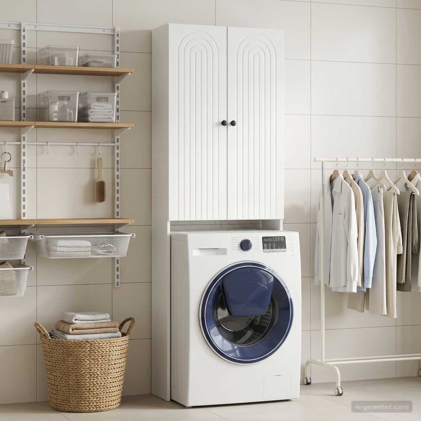vidaXL Toilet Cabinet ALKMAAR White 66 x 25.5 x 190 cm Engineered Wood