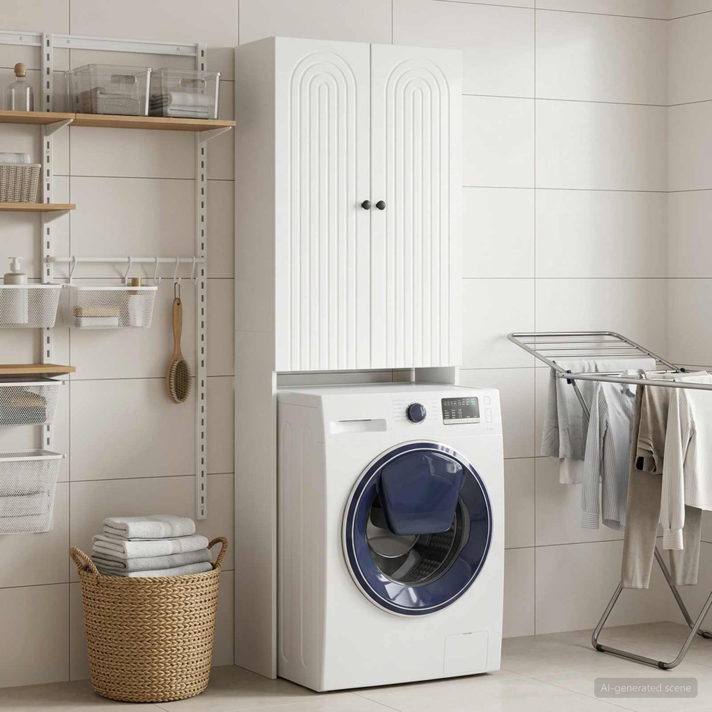 vidaXL Toilet Cabinet ALKMAAR High Gloss White 66 x 25.5 x 190 cm