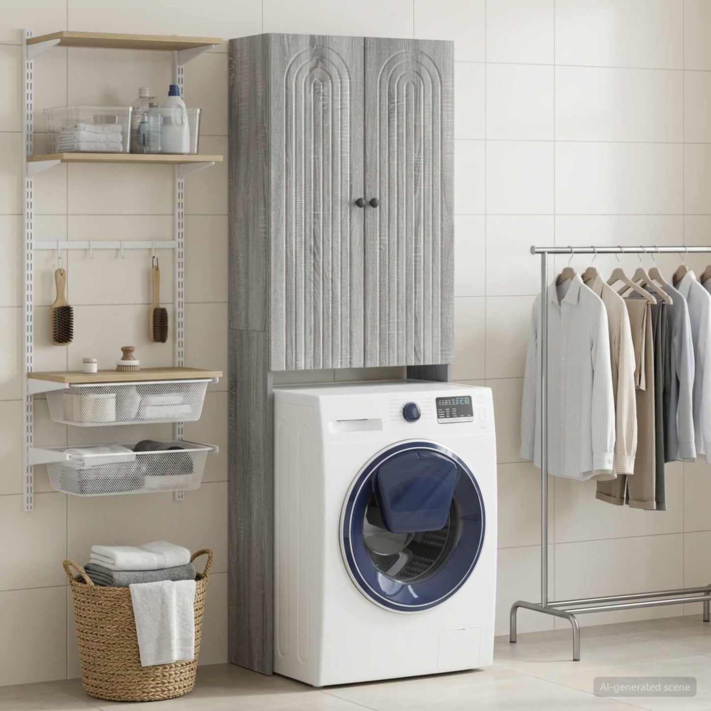 vidaXL Toilet Cabinet ALKMAAR Grey Sonoma 66 x 25.5 x 190 cm