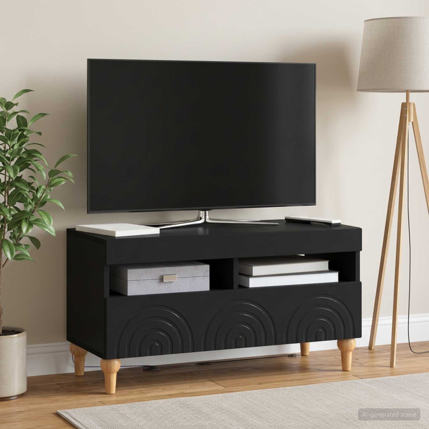 vidaXL LED TV Cabinet Black Engineered Wood