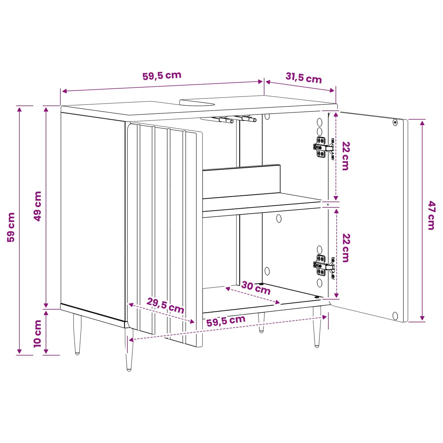 vidaXL Bathroom Sink Cabinet ZWOLLE Black 59.5 x 31.5x 59 cm
