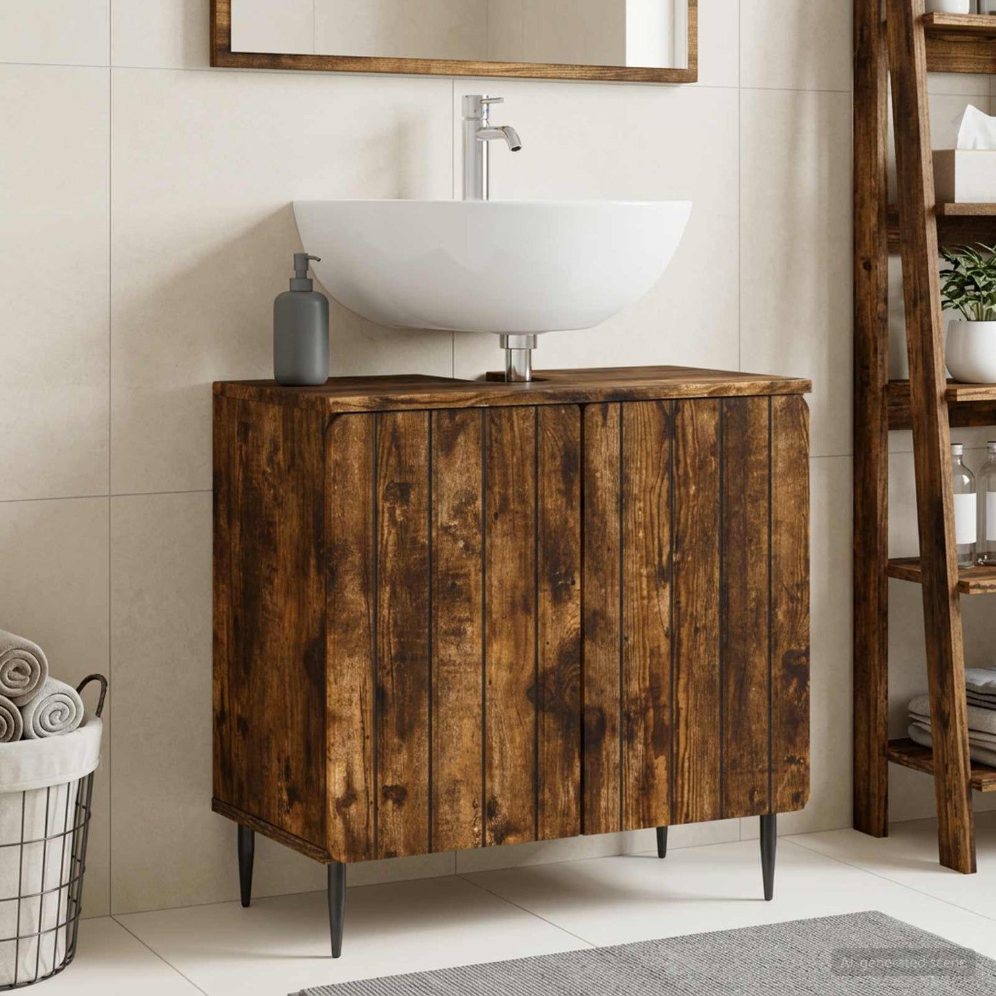 vidaXL Bathroom Sink Cabinet ZWOLLE Smoked Oak 59.5 x 31.5x 59 cm