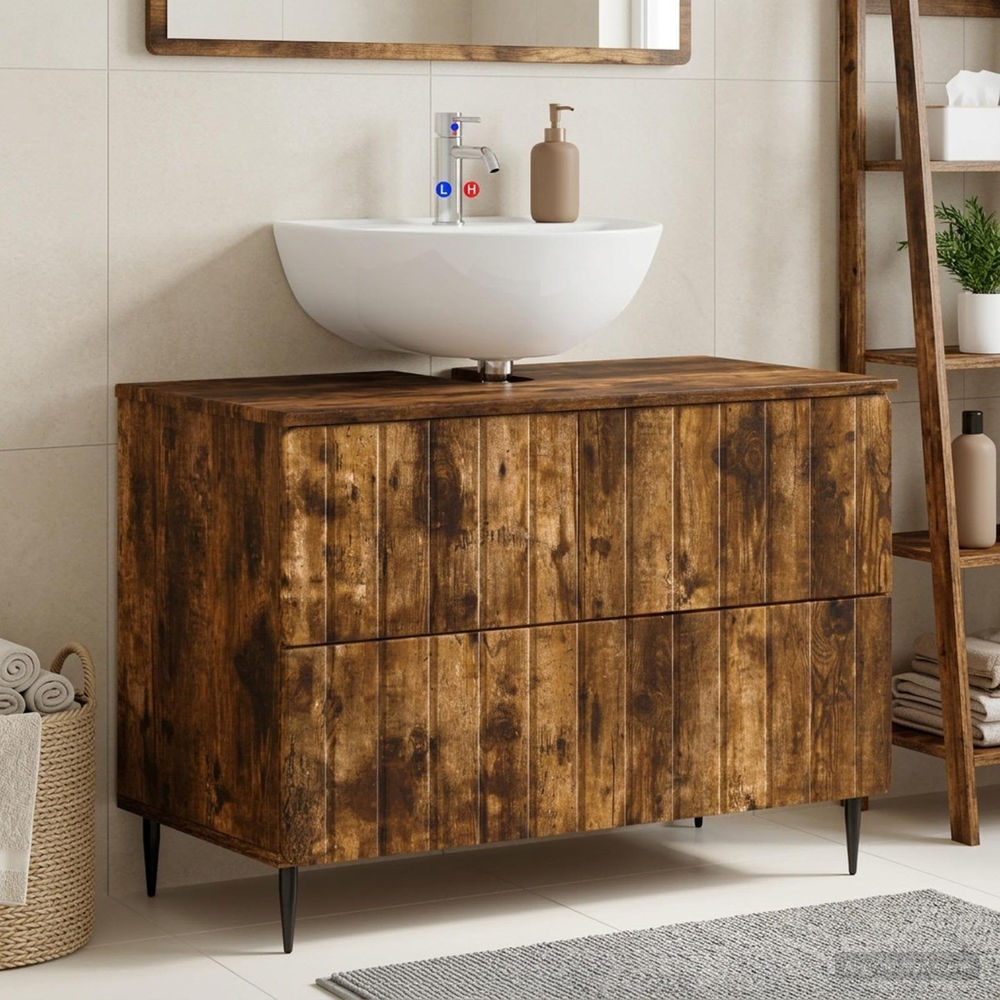 vidaXL Bathroom Sink Cabinet ZWOLLE Smoked Oak 82 x 41x 58.5 cm