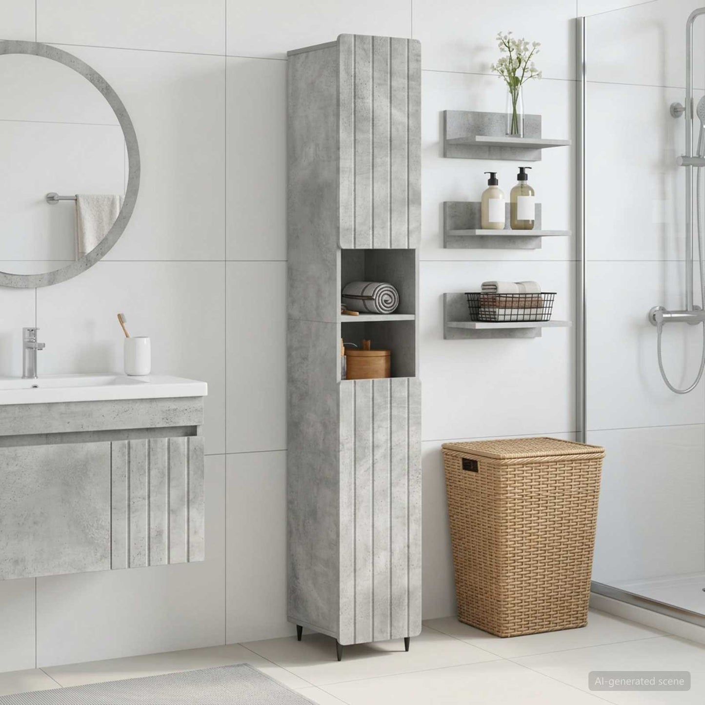 vidaXL Bathroom Cabinet with Open Shelf ZWOLLE Concrete Grey