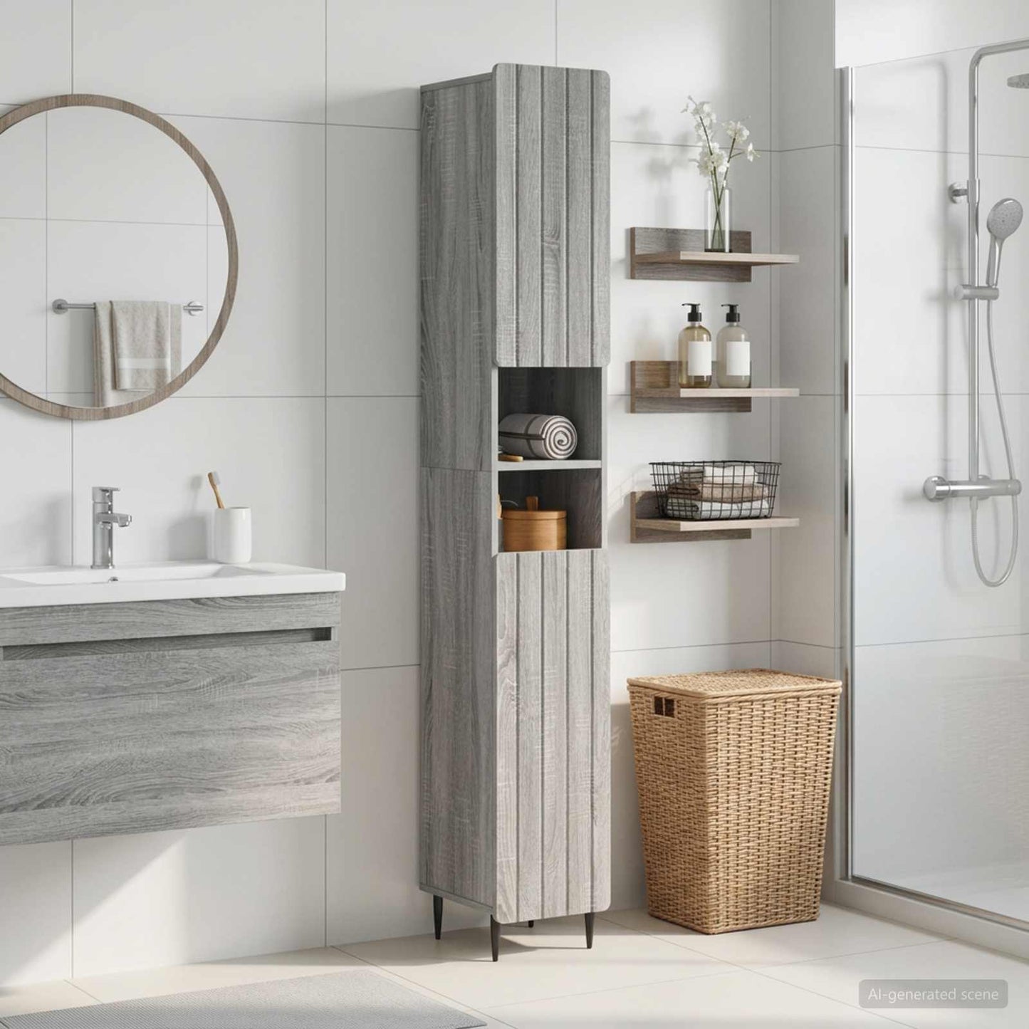 vidaXL Bathroom Cabinet with Open Shelf ZWOLLE Grey Sonoma