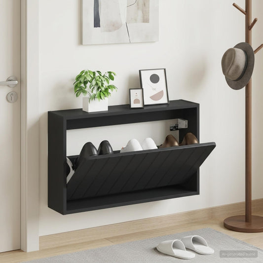vidaXL Wall-Mounted Shoe Cabinet ZWOLLE 71 x 17 x 43 cm Black