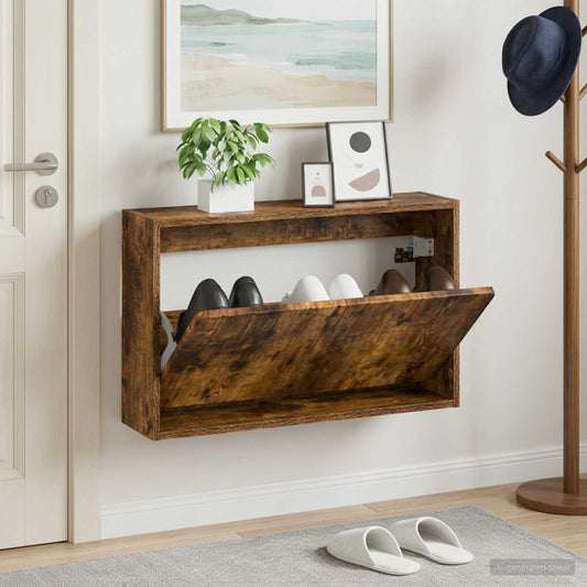 vidaXL Wall-Mounted Shoe Cabinet ZWOLLE 71 x 17 x 43 cm Smoked Oak