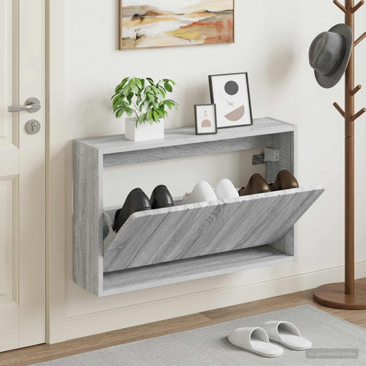 vidaXL Wall-Mounted Shoe Cabinet ZWOLLE 71 x 17 x 43 cm Grey Sonoma