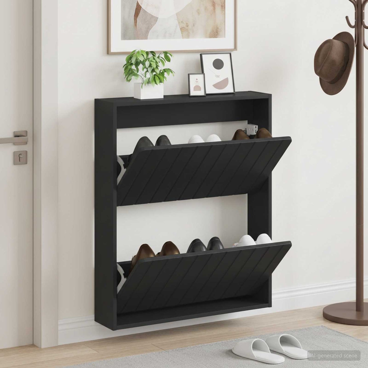 vidaXL Wall-Mounted Shoe Cabinet ZWOLLE 71 x 17 x 86 cm Black