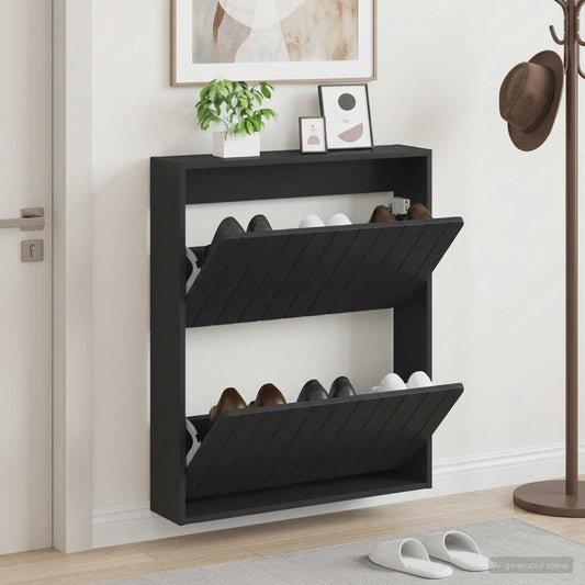 vidaXL Wall-Mounted Shoe Cabinet ZWOLLE 71 x 17 x 86 cm Black