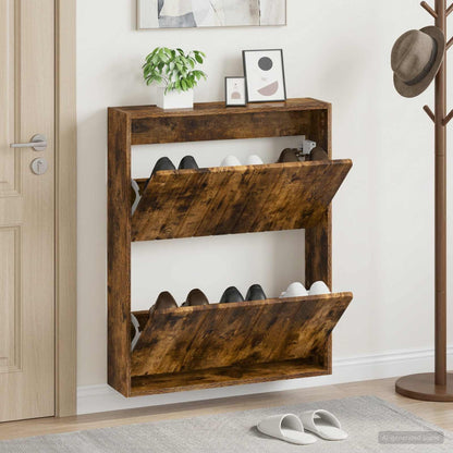 vidaXL Wall-Mounted Shoe Cabinet ZWOLLE 71 x 17 x 86 cm Smoked Oak