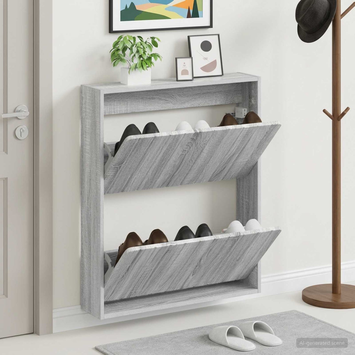 vidaXL Wall-Mounted Shoe Cabinet ZWOLLE 71 x 17 x 86 cm Grey Sonoma