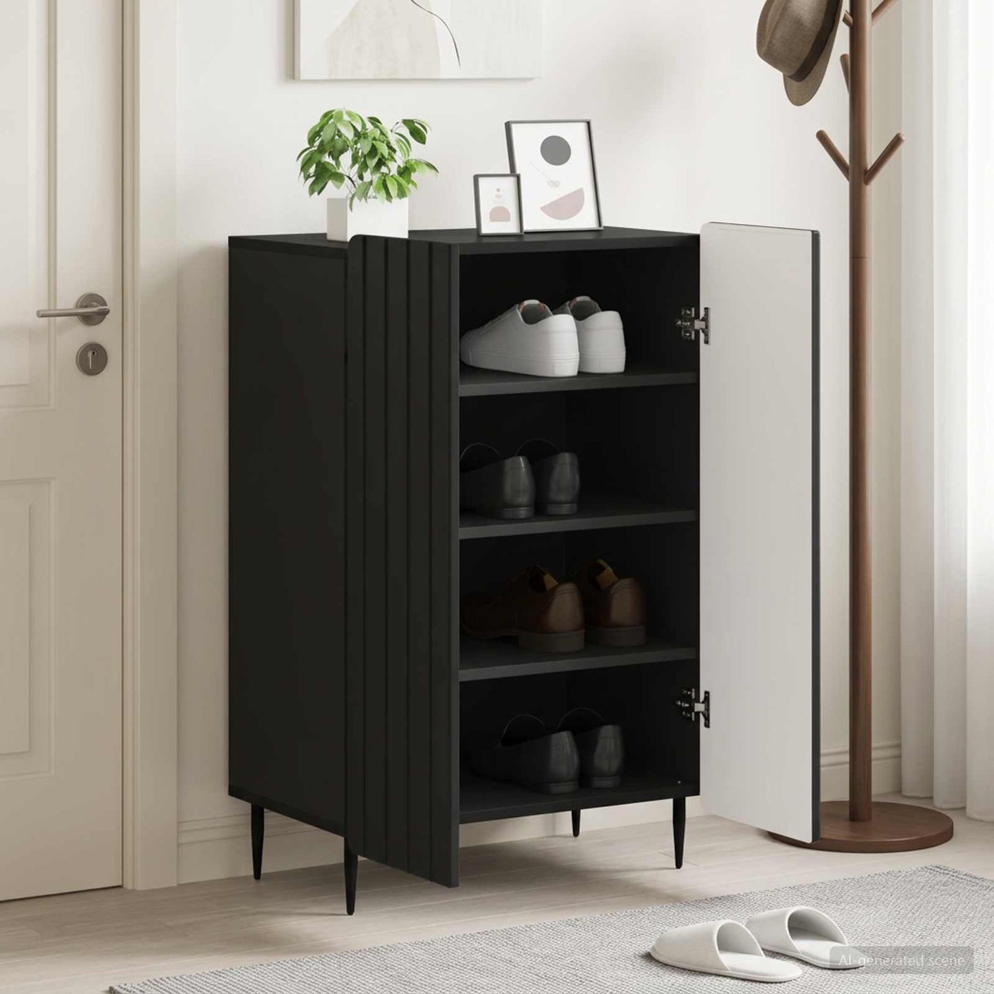 vidaXL Shoe Cabinet ZWOLLE 59.5 x 39.5 x 91.5 cm Engineered Wood Black
