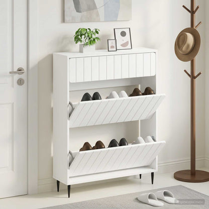 vidaXL Shoe Cabinet ZWOLLE 78 x 24 x 103 cm Engineered Wood White