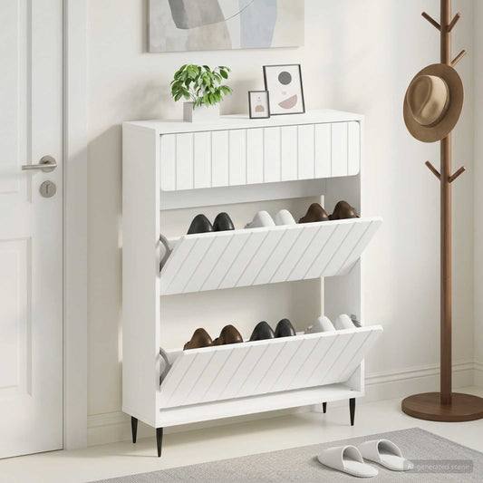 vidaXL Shoe Cabinet ZWOLLE 78 x 24 x 103 cm Engineered Wood White