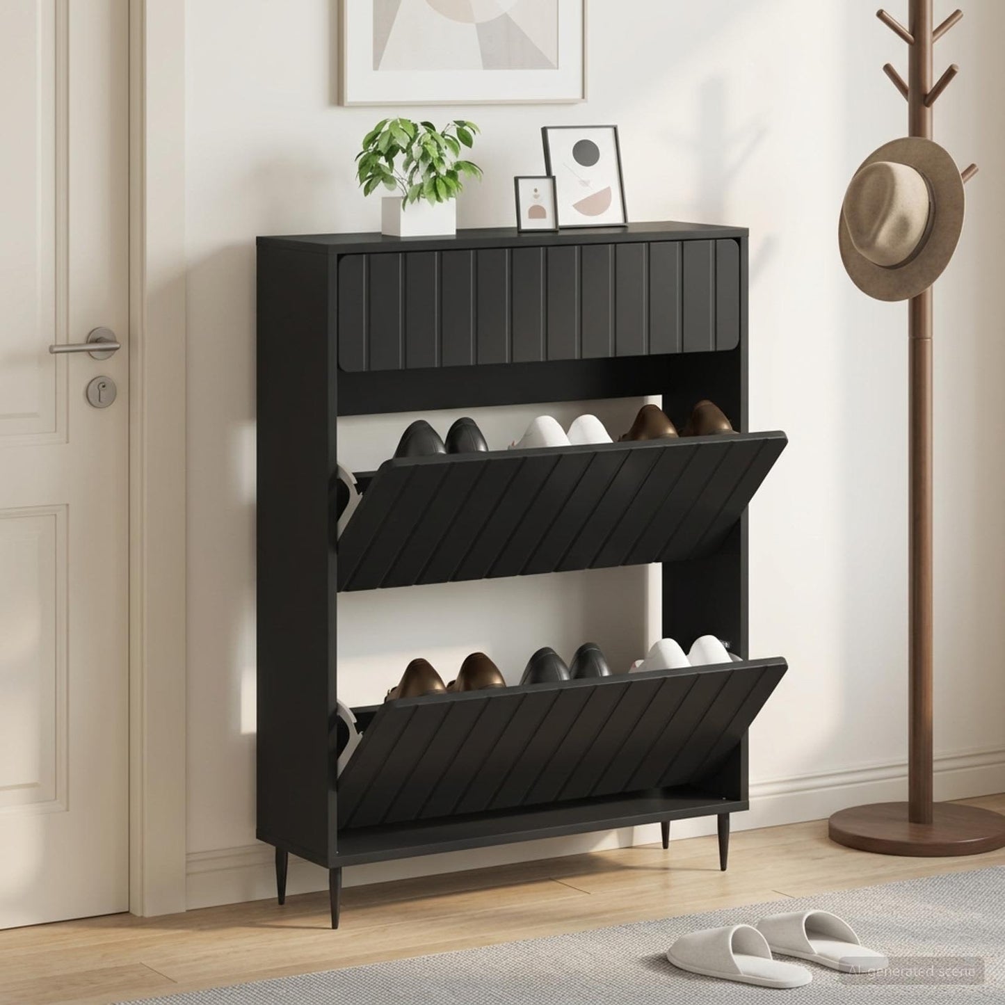 vidaXL Shoe Cabinet ZWOLLE 78 x 24 x 103 cm Engineered Wood Black