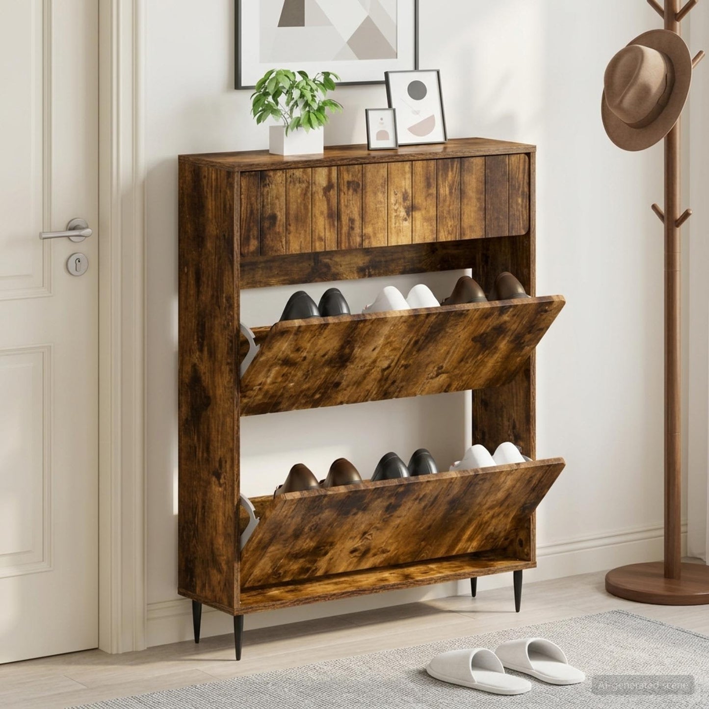 vidaXL Shoe Cabinet ZWOLLE 78 x 24 x 103 cm Engineered Wood Smoked Oak