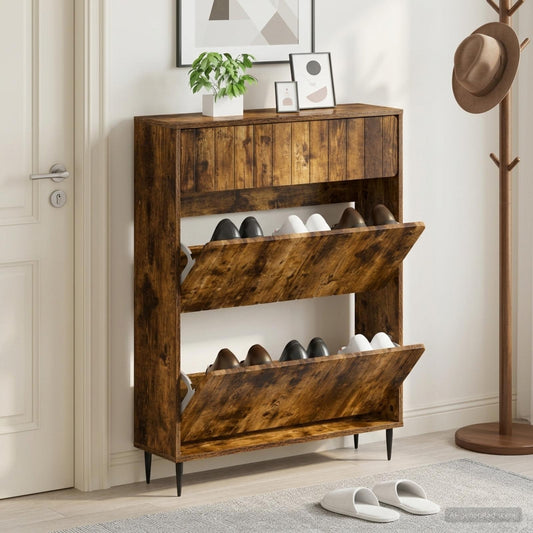 vidaXL Shoe Cabinet ZWOLLE 78 x 24 x 103 cm Engineered Wood Smoked Oak