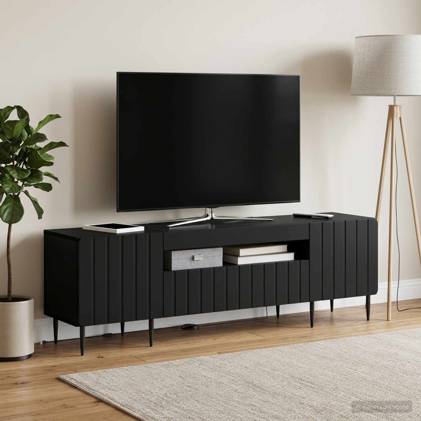 vidaXL LED TV Cabinet Black Engineered Wood