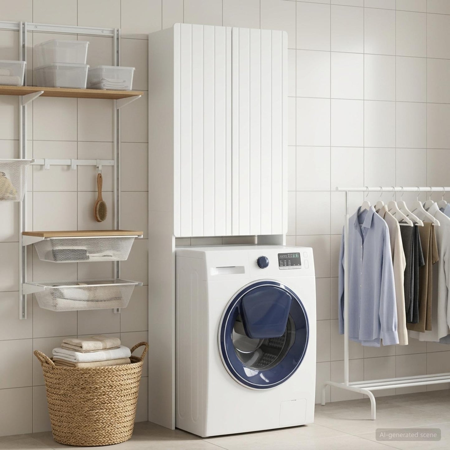 vidaXL Toilet Cabinet ZWOLLE White 66 x 25.5 x 190 cm Engineered Wood