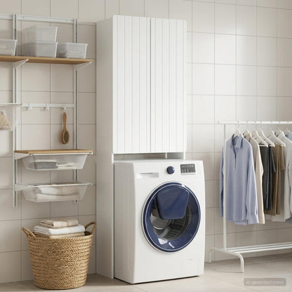 vidaXL Toilet Cabinet ZWOLLE White 66 x 25.5 x 190 cm Engineered Wood