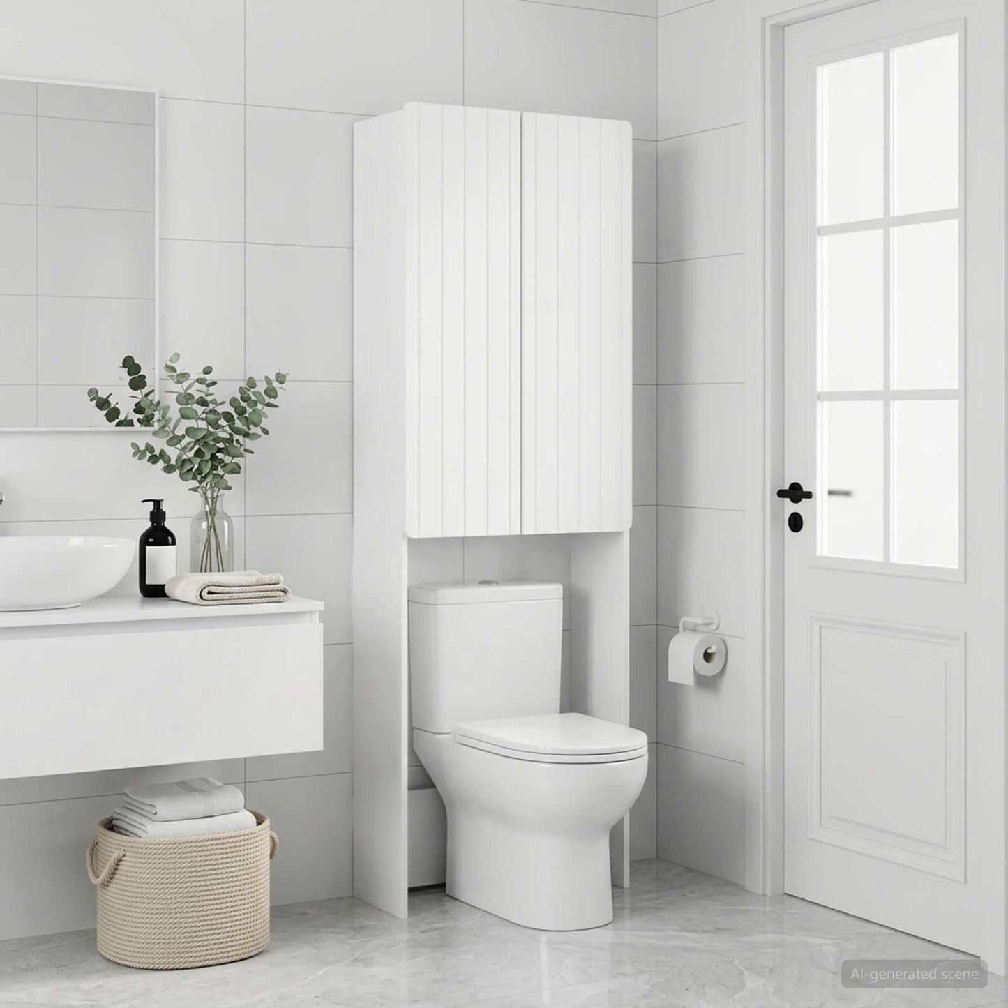 vidaXL Toilet Cabinet ZWOLLE White 66 x 25.5 x 190 cm Engineered Wood