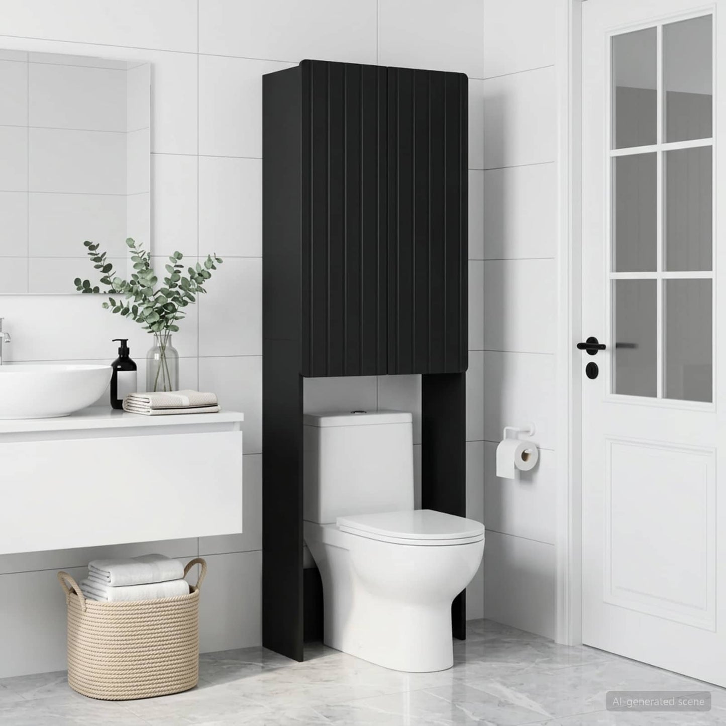 vidaXL Toilet Cabinet ZWOLLE Black 66 x 25.5 x 190 cm Engineered Wood