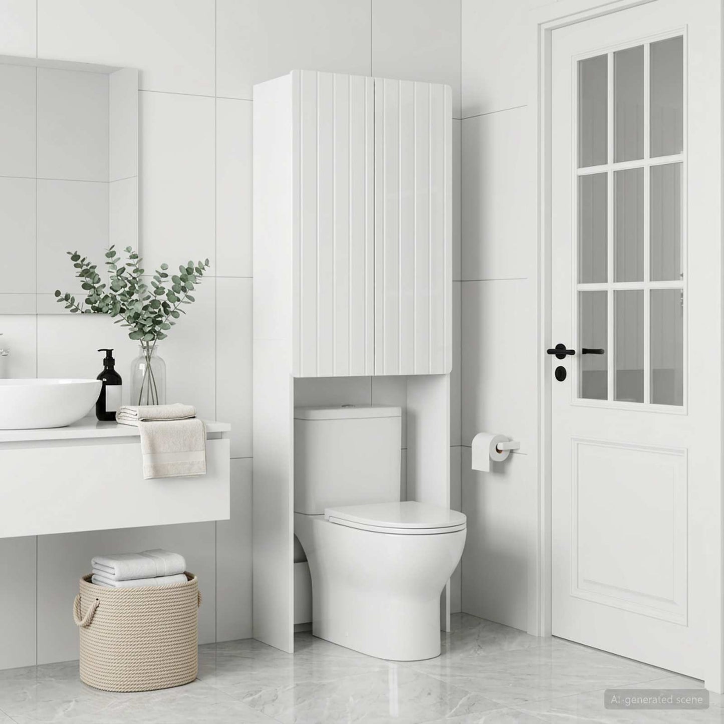 vidaXL Toilet Cabinet ZWOLLE High Gloss White 66 x 25.5 x 190 cm