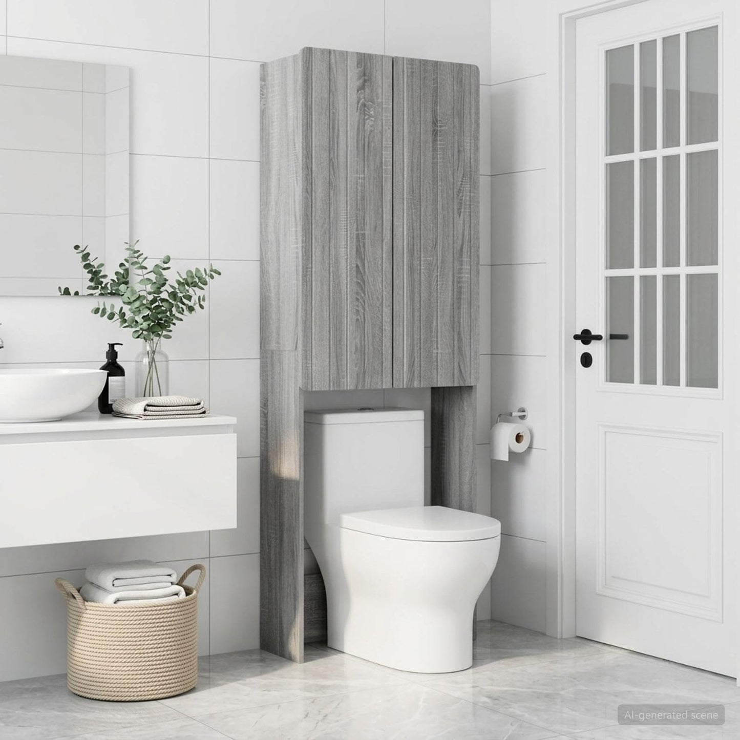 vidaXL Toilet Cabinet ZWOLLE Grey Sonoma 66 x 25.5 x 190 cm