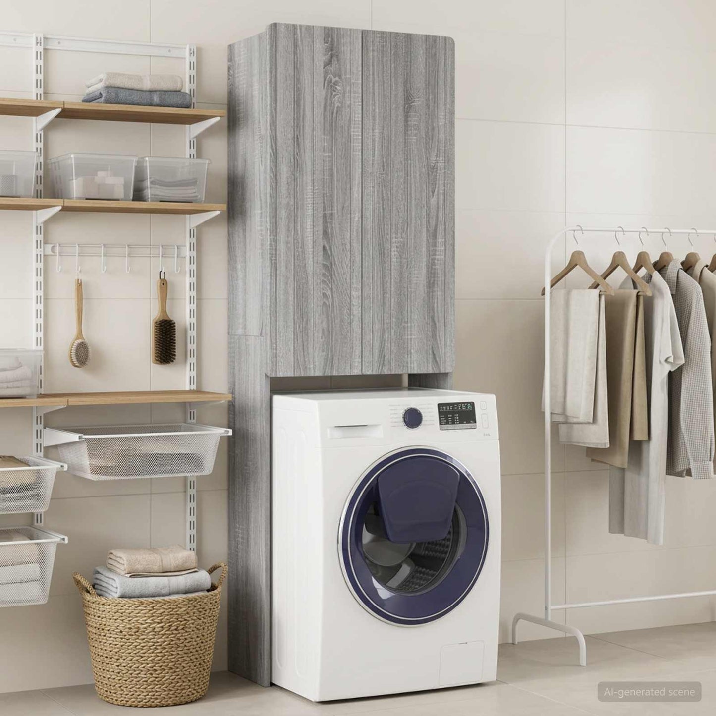 vidaXL Toilet Cabinet ZWOLLE Grey Sonoma 66 x 25.5 x 190 cm
