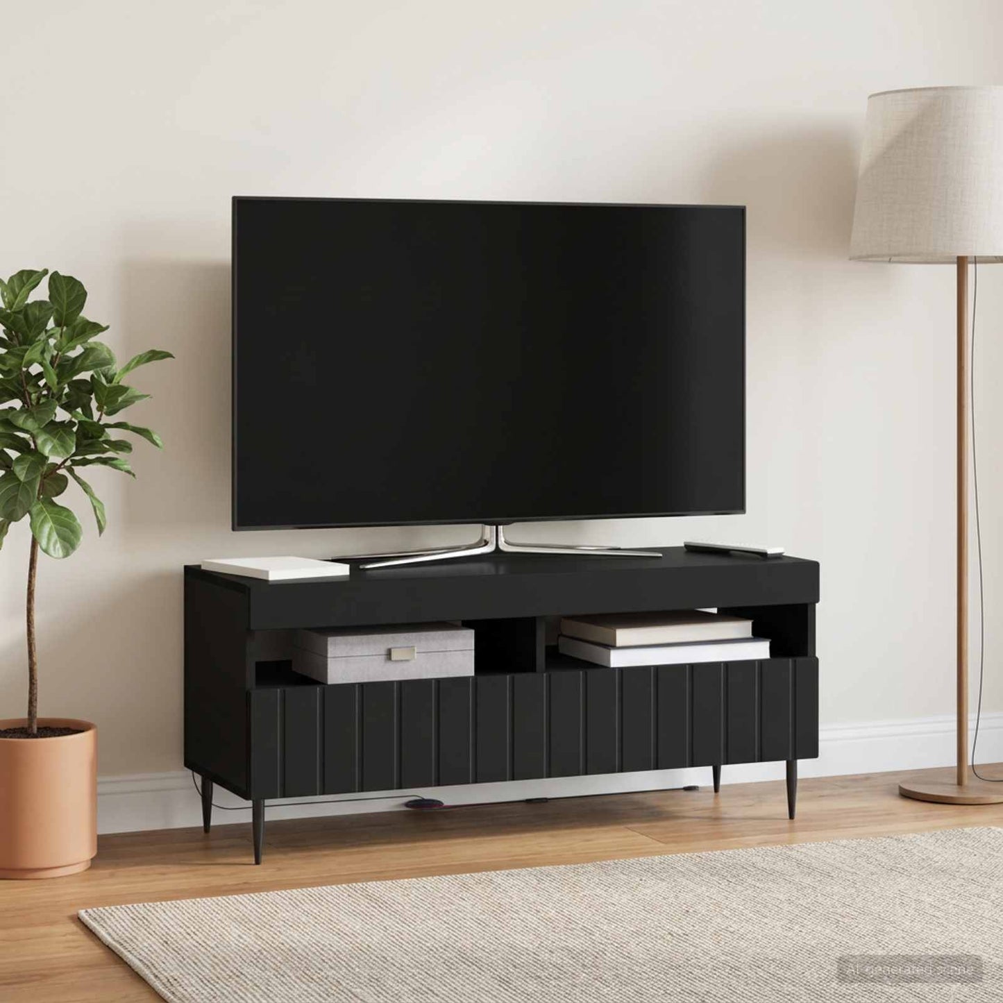 vidaXL LED TV Cabinet Black Engineered Wood