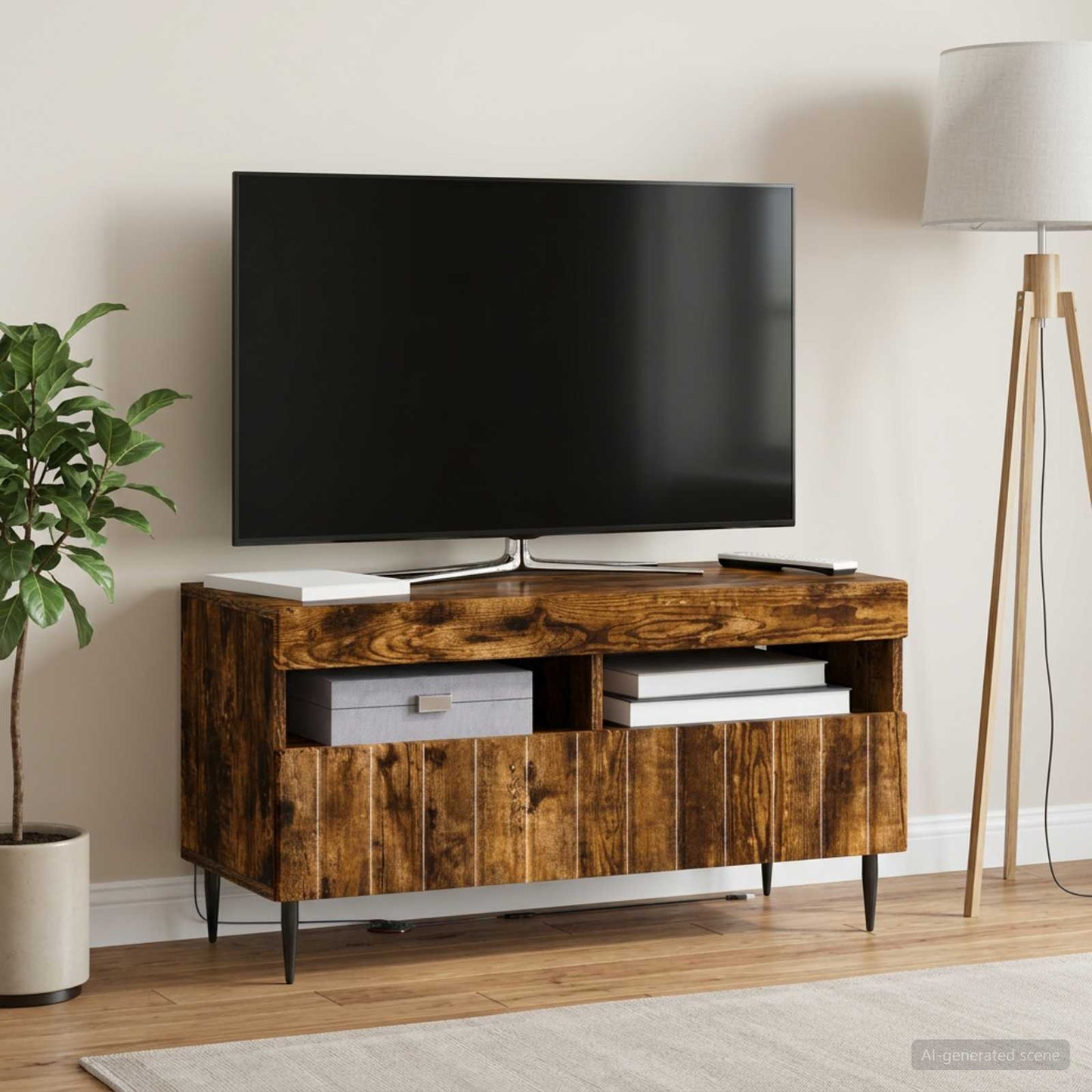 vidaXL LED TV Cabinet Smoked Oak Engineered Wood