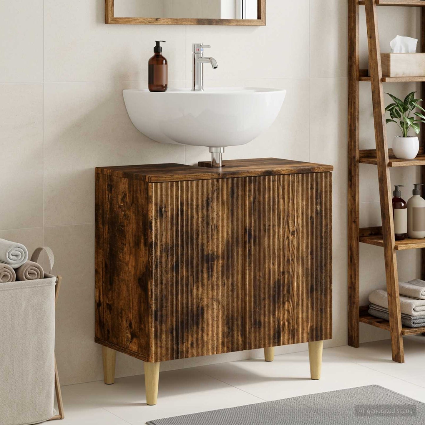 vidaXL Bathroom Sink Cabinet ARNHEM Smoked Oak 59.5 x 31.5x 59 cm