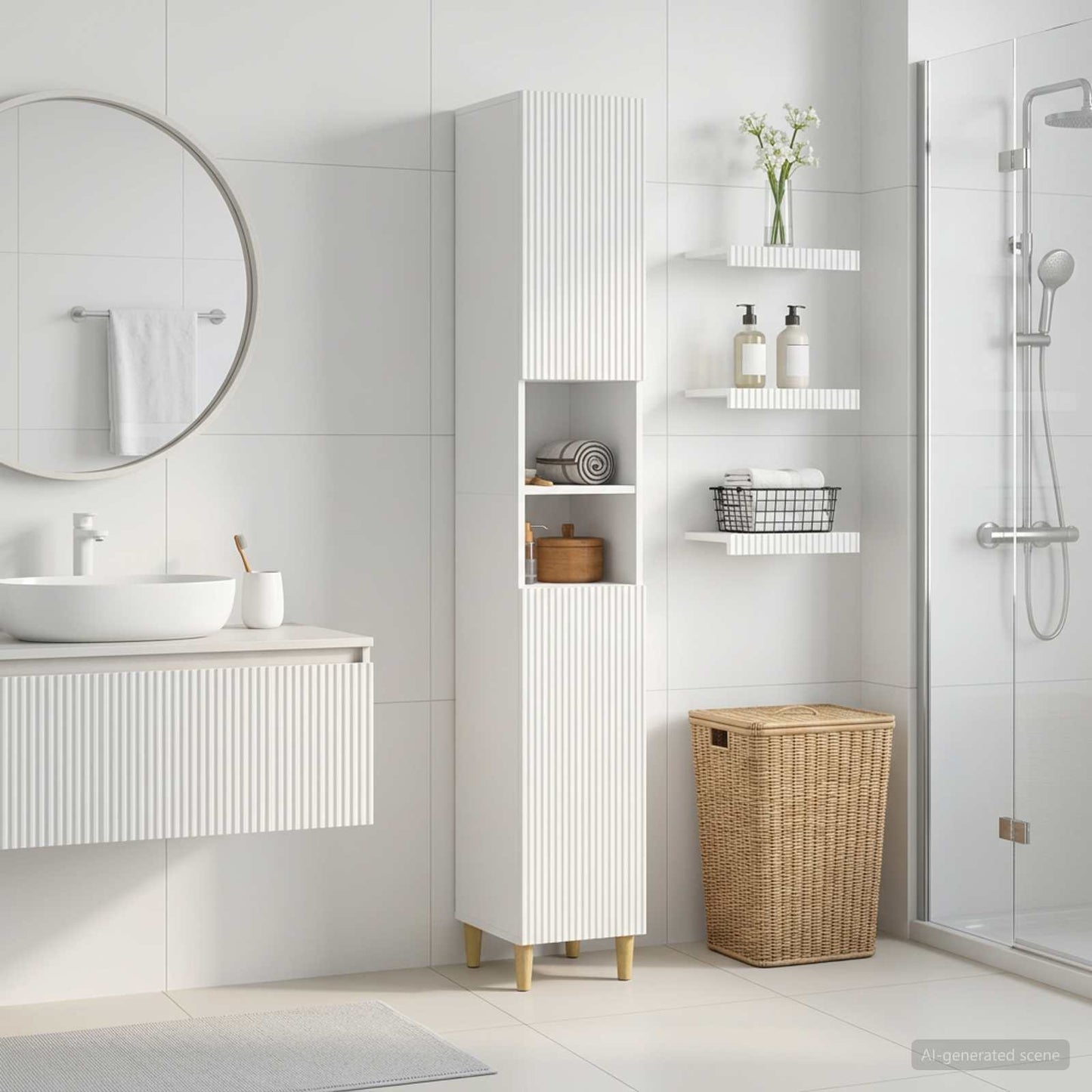 vidaXL Bathroom Cabinet with Open Shelf ARNHEM White 30 x 31 x 190 cm