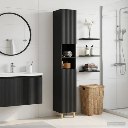 vidaXL Bathroom Cabinet with Open Shelf ARNHEM Black 30 x 31 x 190 cm