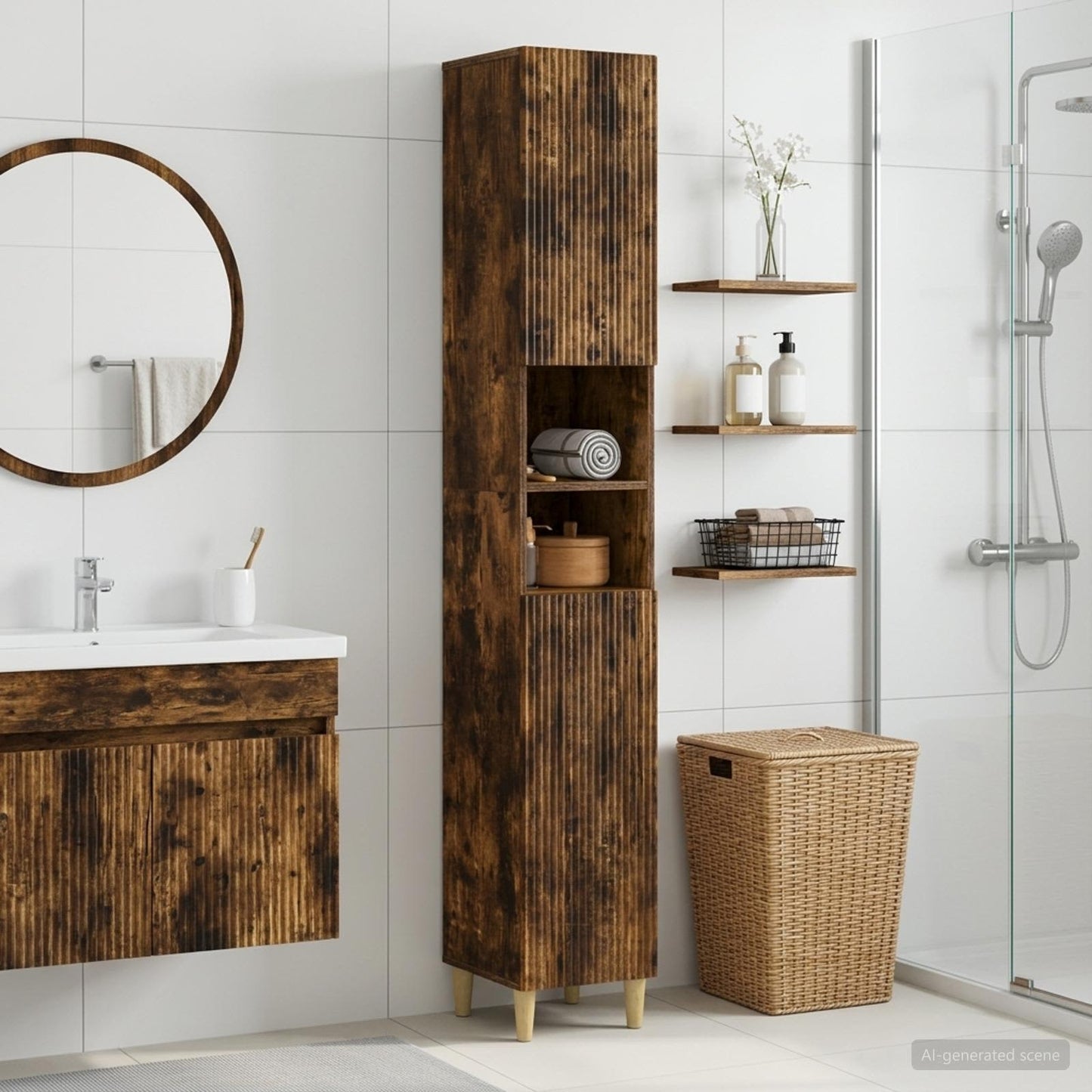 vidaXL Bathroom Cabinet with Open Shelf ARNHEM Smoked Oak