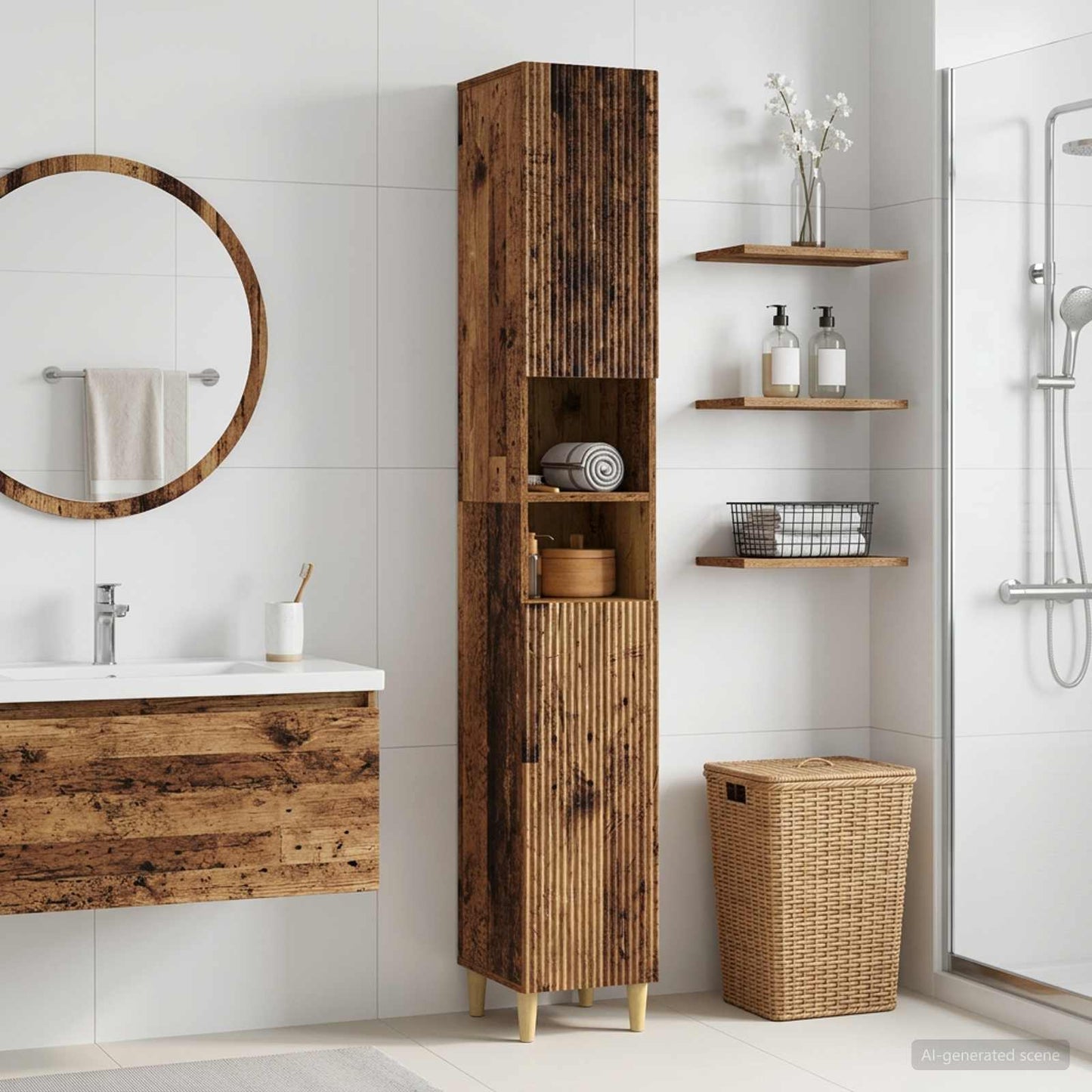 vidaXL Bathroom Cabinet with Open Shelf ARNHEM Old Wood