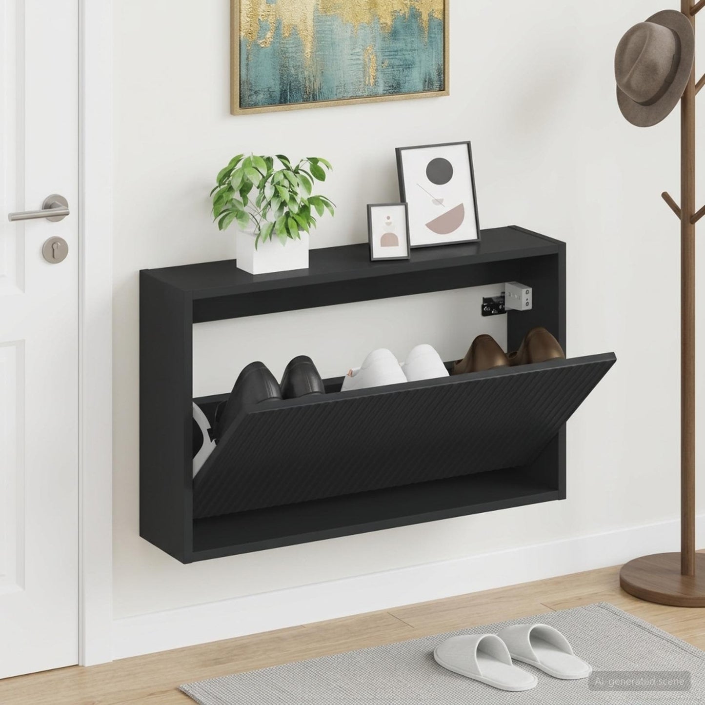 vidaXL Wall-Mounted Shoe Cabinet ARNHEM 71 x 17 x 43 cm Black