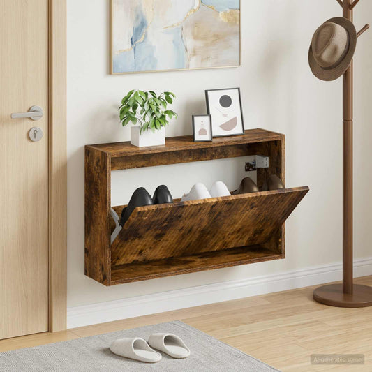 vidaXL Wall-Mounted Shoe Cabinet ARNHEM 71 x 17 x 43 cm Smoked Oak