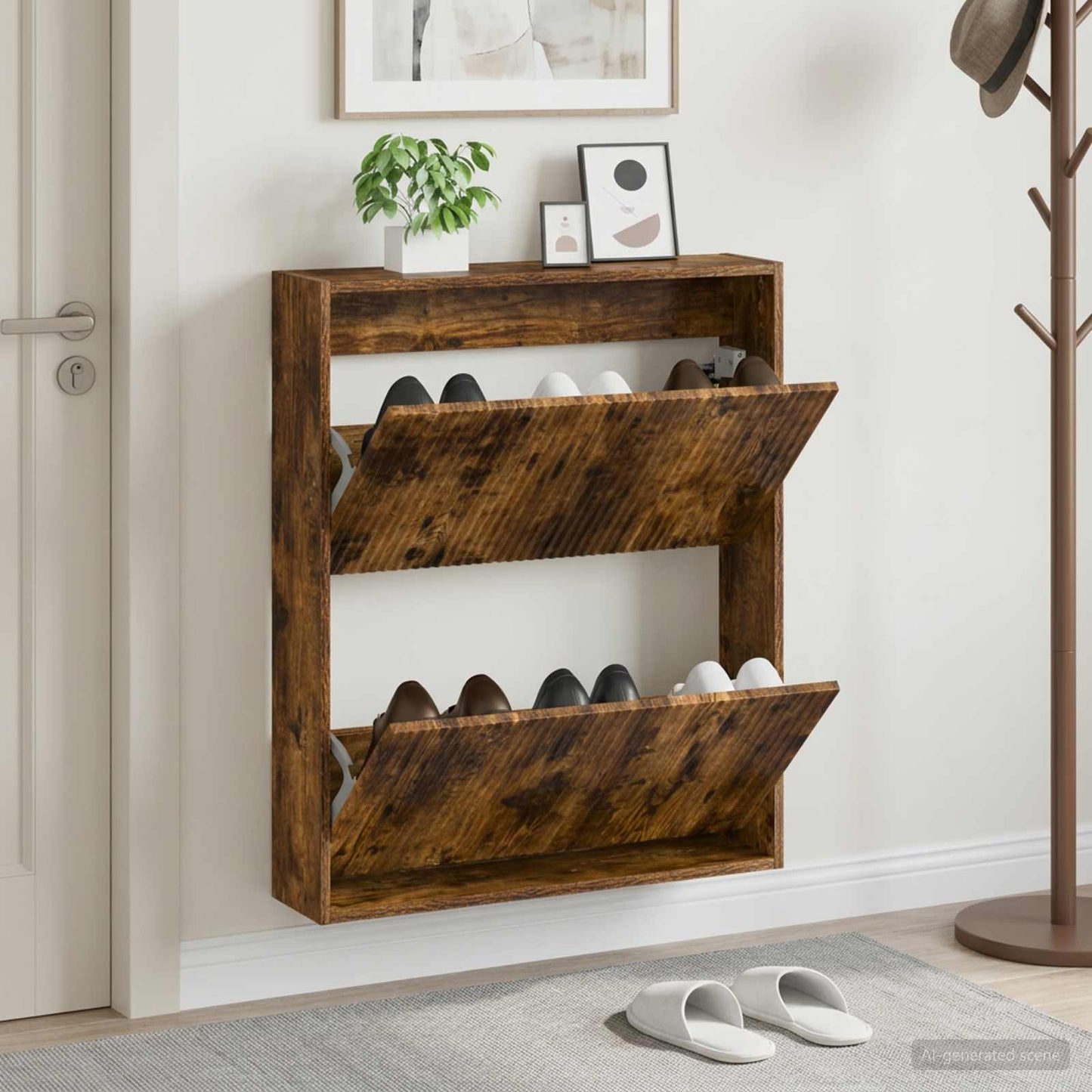 vidaXL Wall-Mounted Shoe Cabinet ARNHEM 71 x 17 x 86 cm Smoked Oak