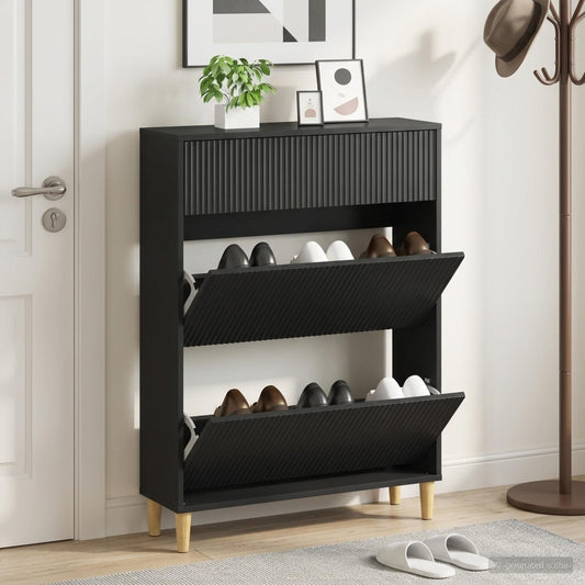 vidaXL Shoe Cabinet ARNHEM 78 x 24 x 103 cm Engineered Wood Black